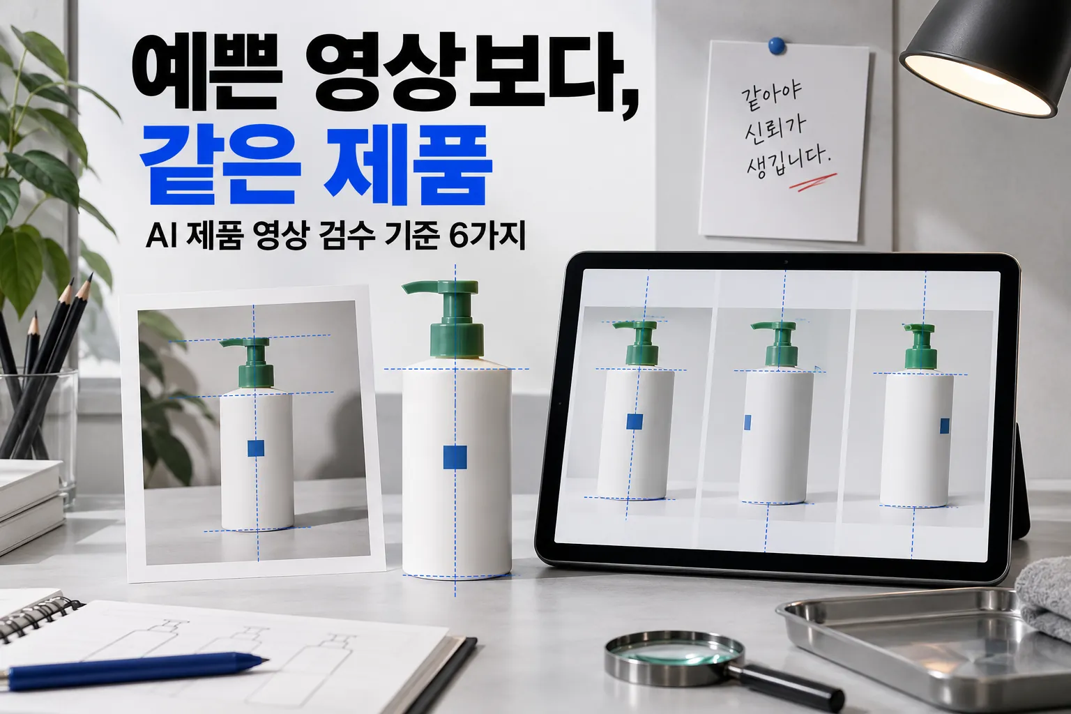 실제 제품 사진과 영상 속 펌프·라벨·형태를 비교하는 AI 제품 영상 검수 기준