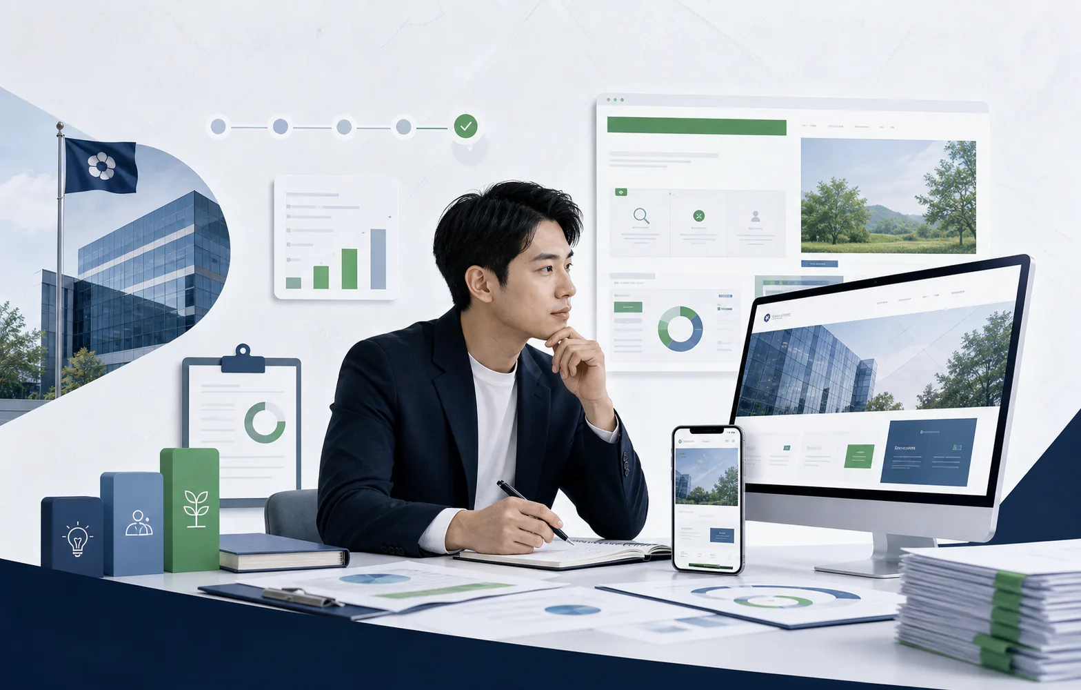 창업지원사업의 홈페이지 제작 예산과 검수 산출물을 정리하는 기업 담당자