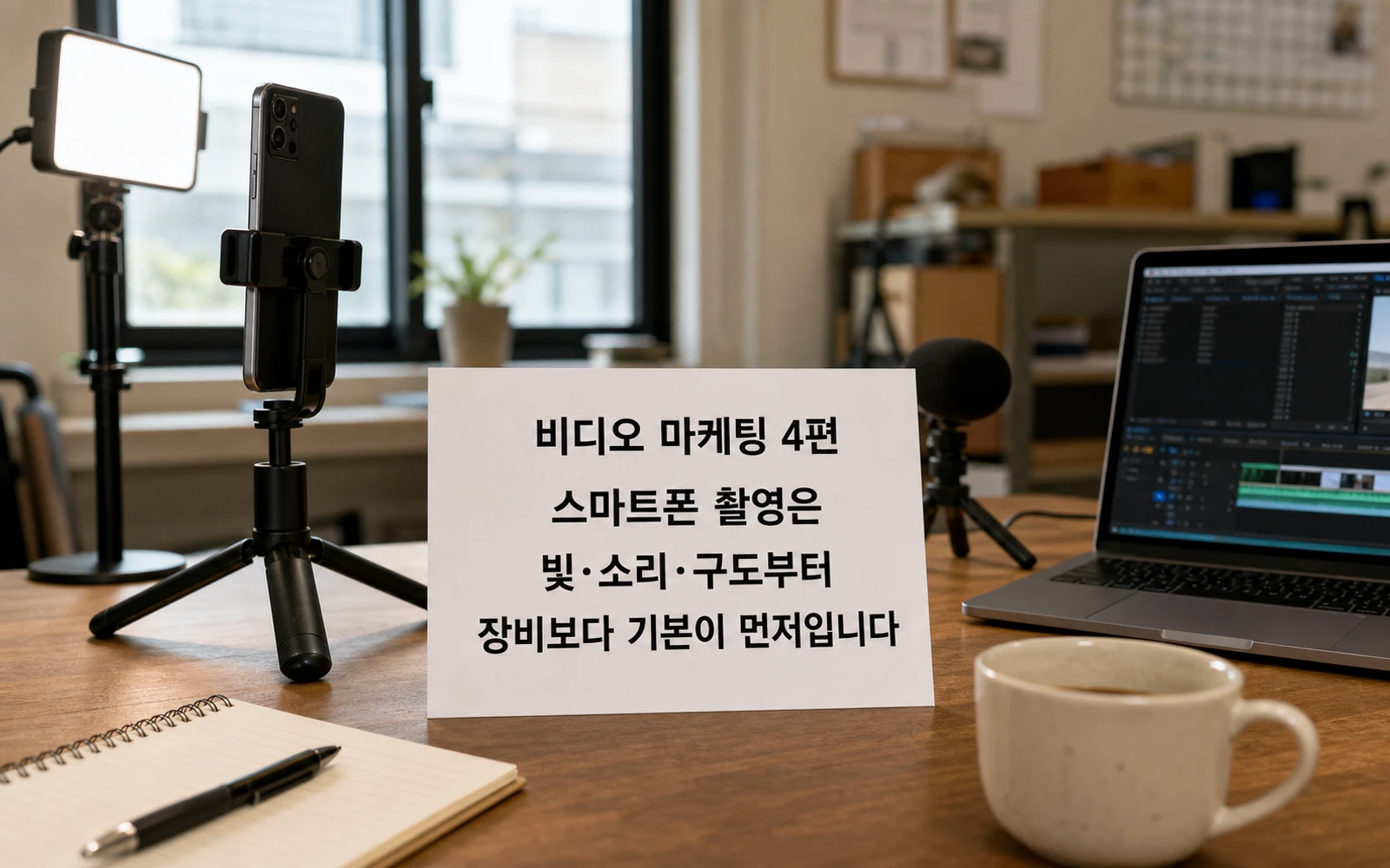 비디오 마케팅 4편 스마트폰 촬영은 빛 소리 구도부터 시작하라는 안내 이미지