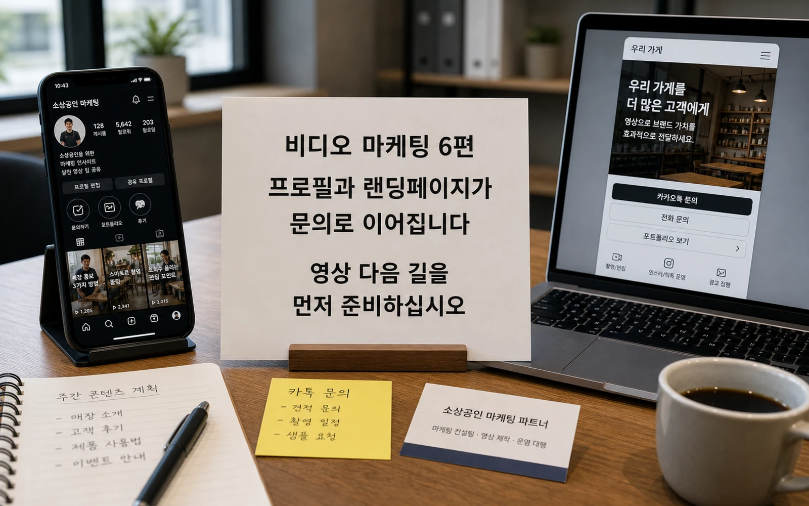비디오 마케팅 6편 프로필과 랜딩페이지가 문의로 이어진다는 안내 이미지